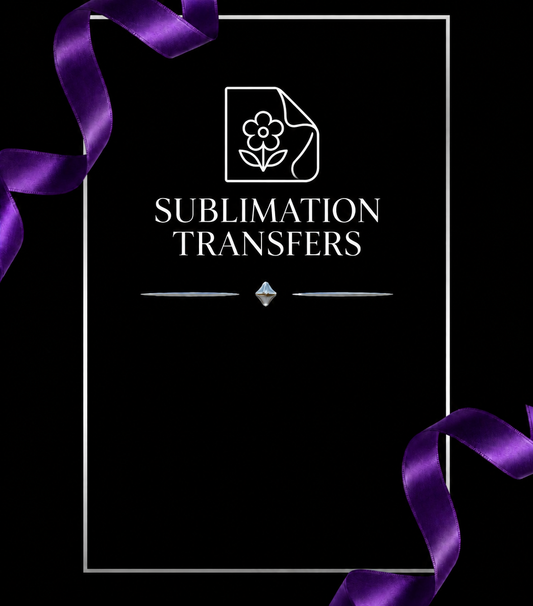 SUBLIMATION TRANSFERS — white outline on black with purple ribbons